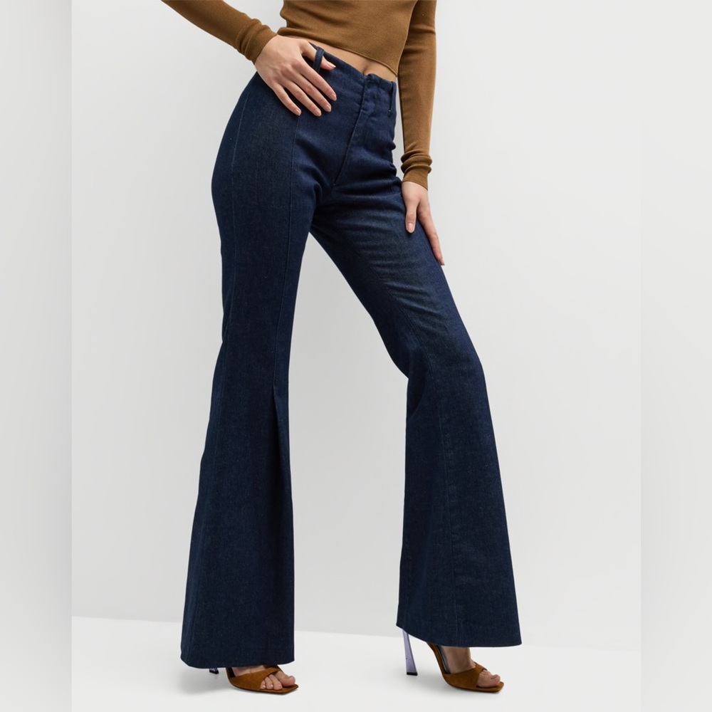 FRAME Pixie Pleated Flare Denim Trousers - Picture 2 of 10